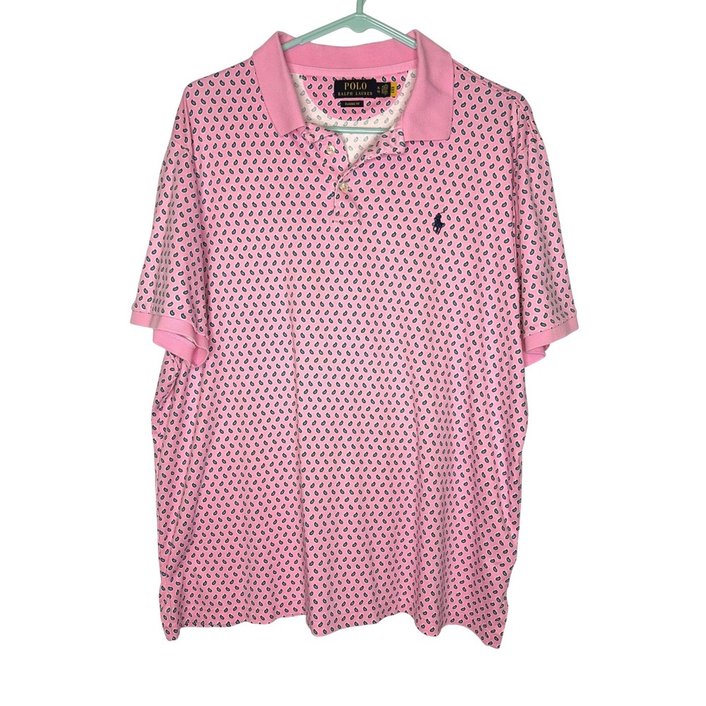 Polo Ralph Lauren Polo Shirt XL Preppy Pink Paisley Classic Fit Cotton Short Slv